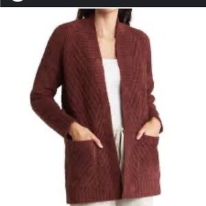 Bearfoot Dreams Cozy Chic Sweater Cardigan Women L Brown Heavy Chunky Soft